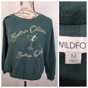 Wildfox Sweatshirt M Extra Dirty Bailey Sweater Pine Grove Green Olive Martini